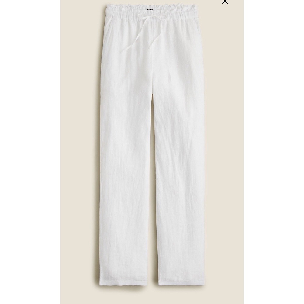 J. Crew Soleil‎ 100% Linen Pull On Wide Leg Pant S Petite White Lined Lagenlook